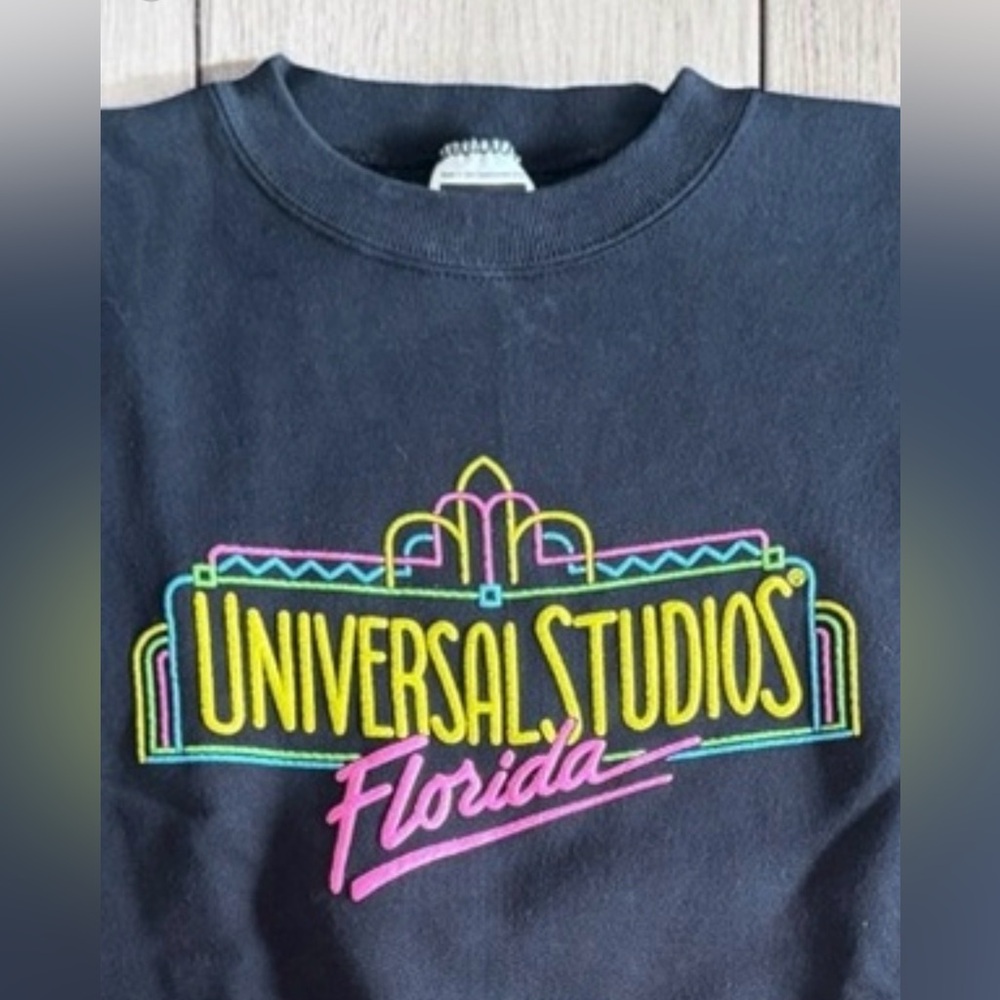 Vtg 90s RARE Universal Studios Neon Puff Print Crewneck Black Tultex USA Made M